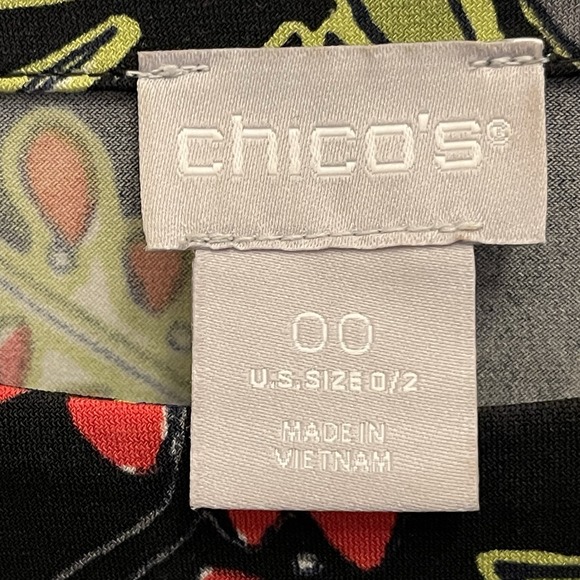 Chicos‎ 00 Top Womens XXS (0-2) Black Tropical Leaves Cruisewear Beach Stretch - Picture 3 of 6